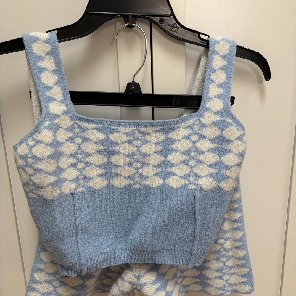 Stylish Blue and White Women's Crop Top Set